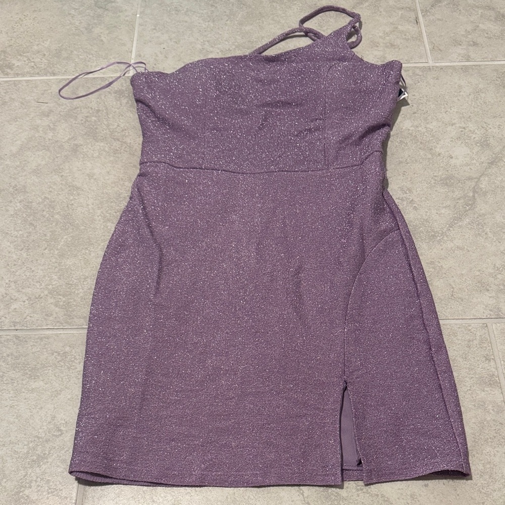 Crystal Doll Sparkling Lavender One-Shoulder Dress